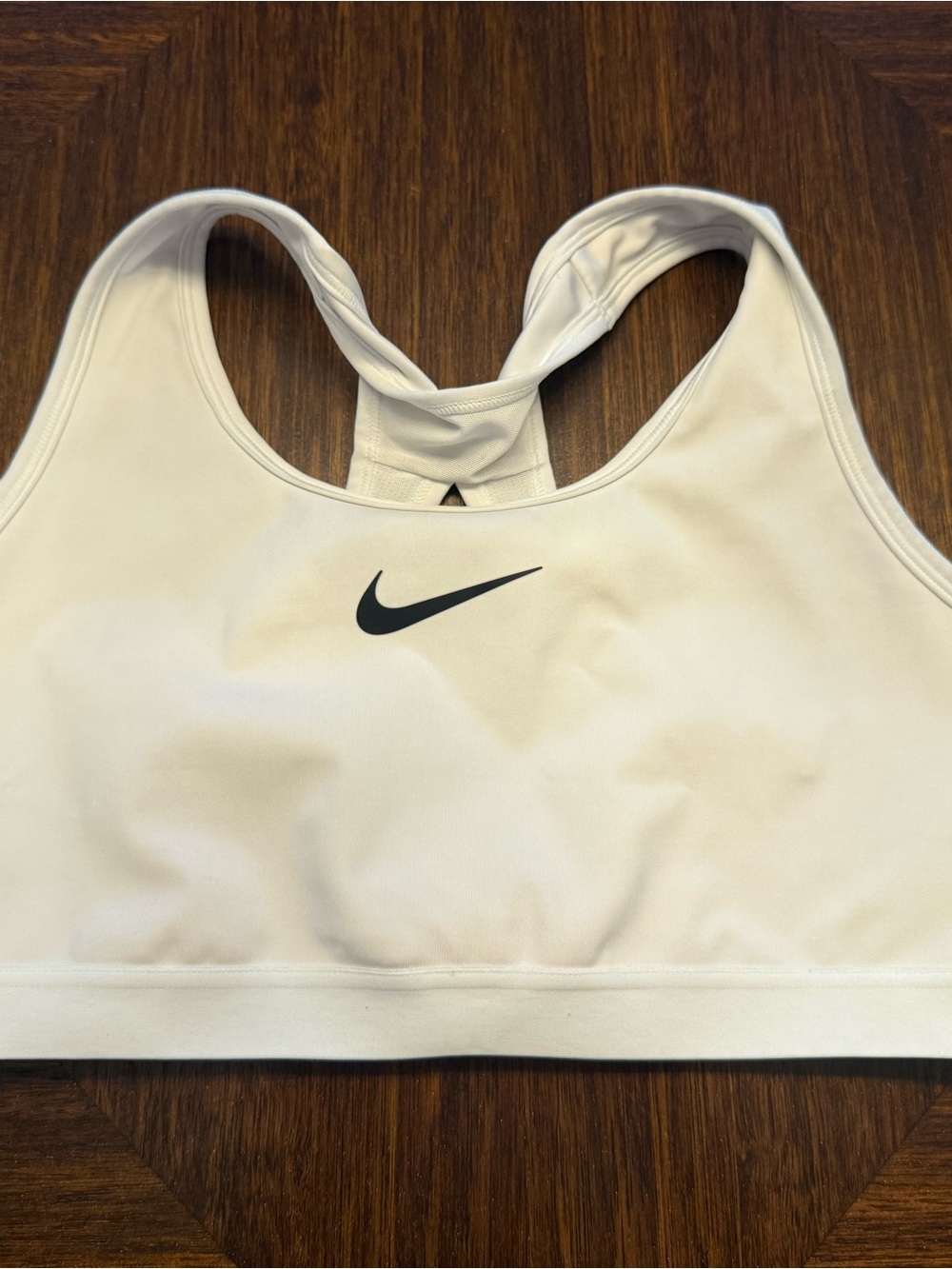 Nike White Racerback Sports Bra with Black Swoosh